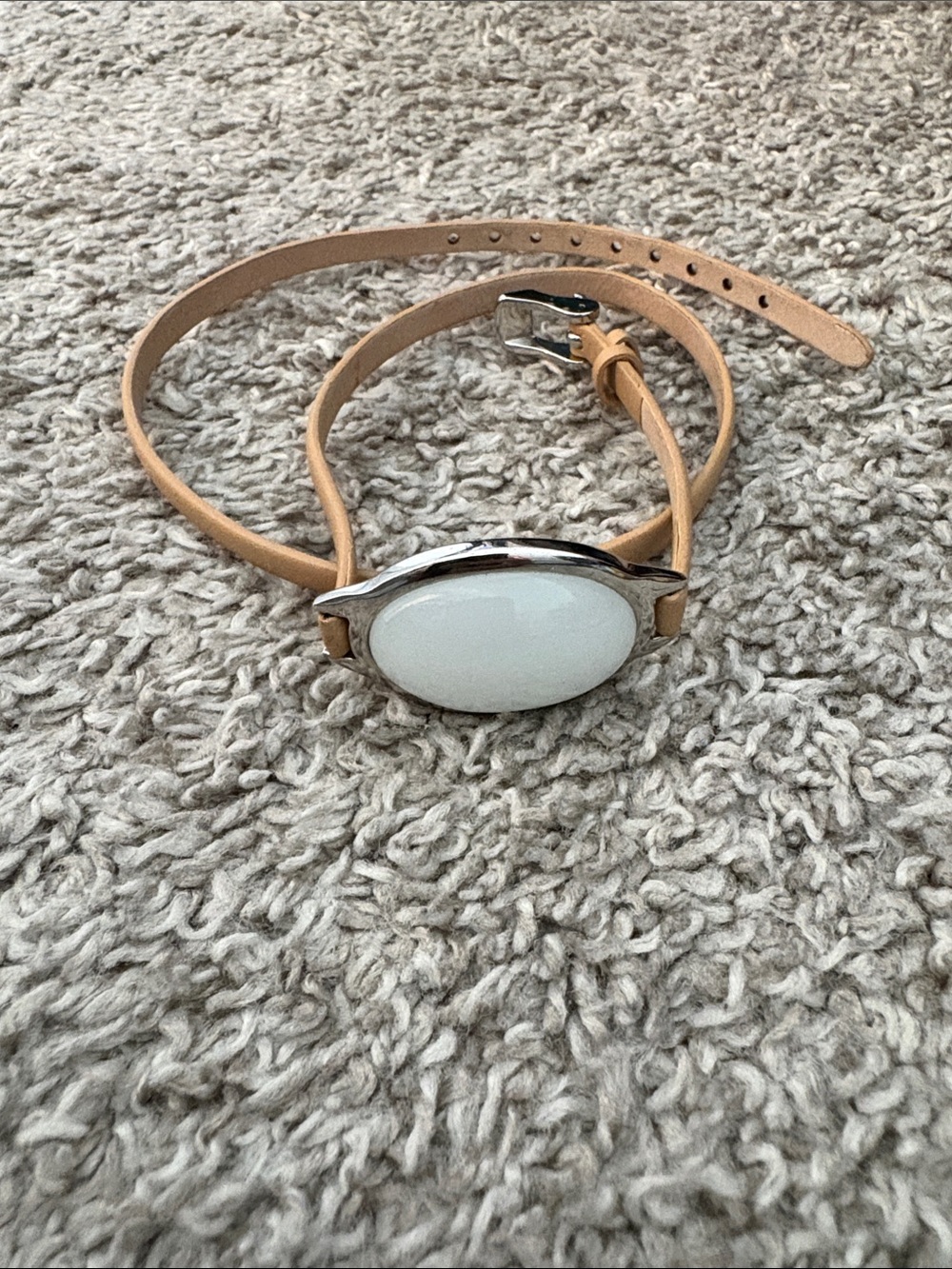 Leather Skinny Bracelet with White Oval Stone Accent